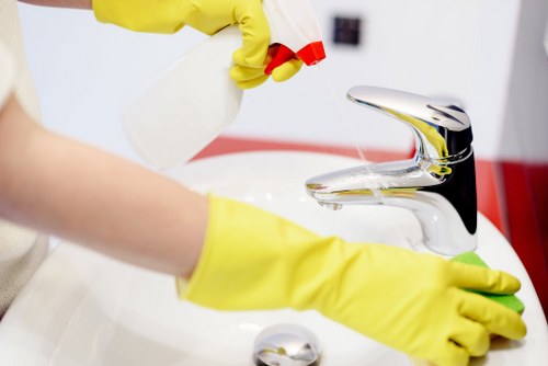 Close-up of carpet cleaning treatment being applied during service